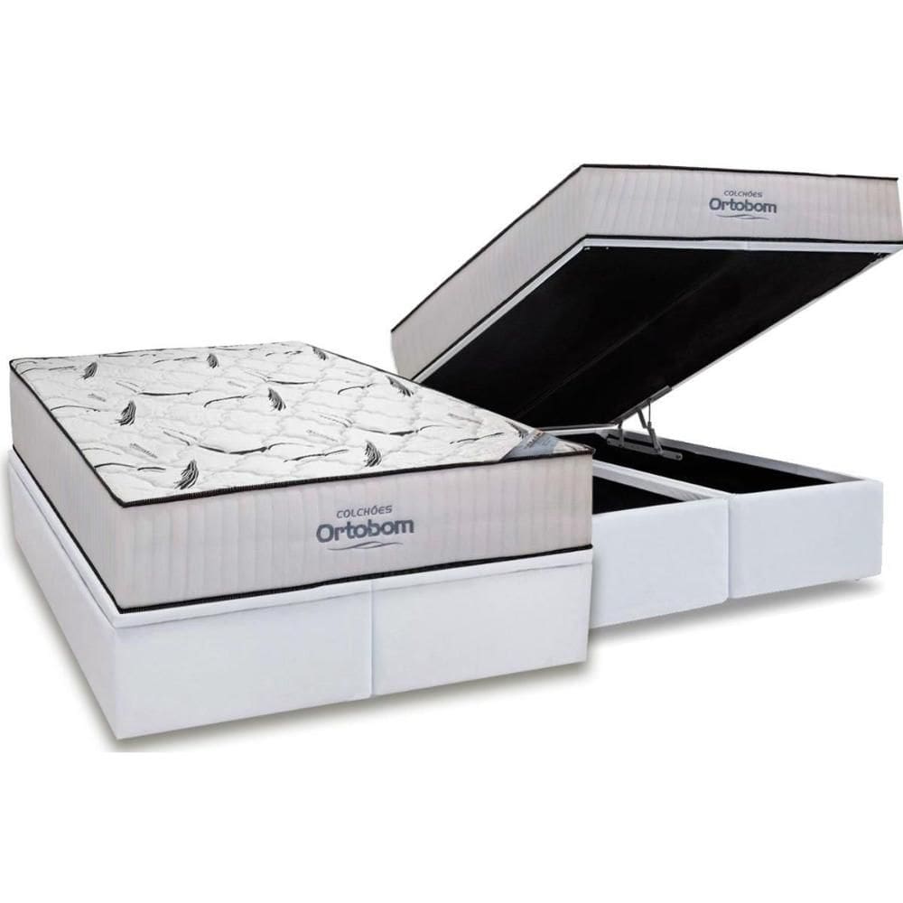 Conjunto Box Baú Queen: Colchão Espuma Ortobom High Foam + Base CRC Courano White (158x198)