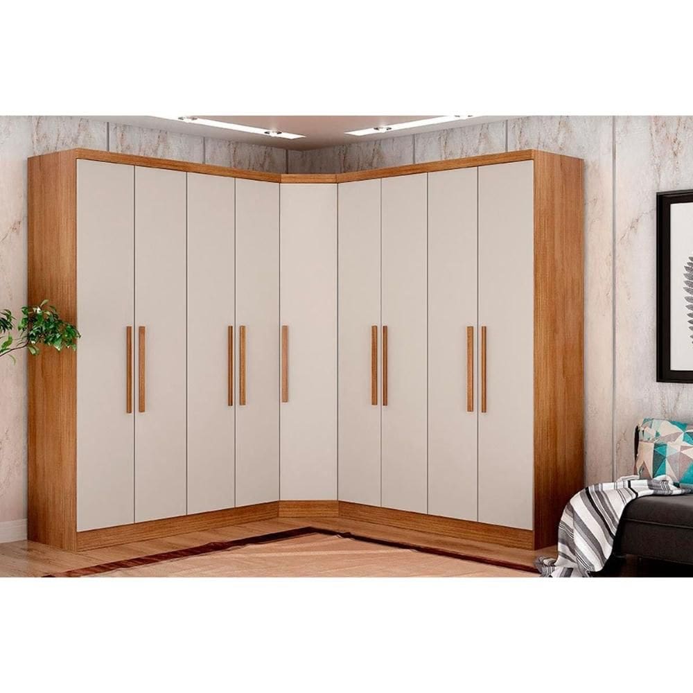 Quarto Casal Completo Rizon/Linea 3 Peças ( 2 Guarda Roupas + 1 Closet Canto Obliquo) QCM105 Cumaru/Fendi - Novo Horizonte