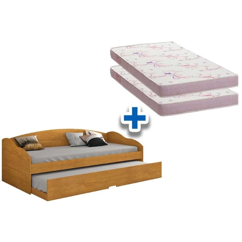Colchão Solteiro Physical Ortobom (2un) + Sofá Cama Funny II c/ Auxiliar Cinamomo