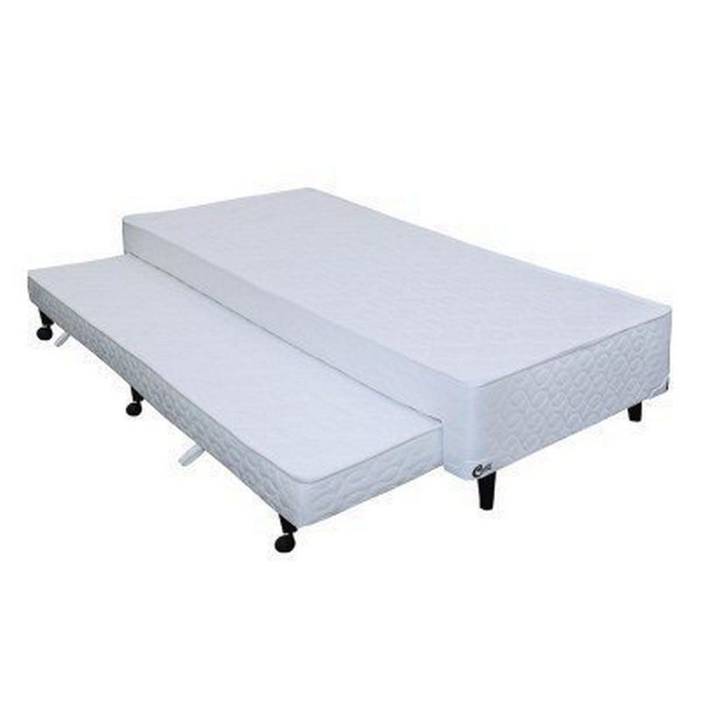 Cama Box Castor Poli Solteiro Branco c/ colchão auxiliar 96x203x27cm