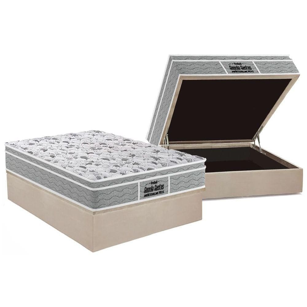 Cama Box Baú Casal: Colchão Anatômico Probel D45 Guarda Costas PróExtreme Plus + Base CRC Suede Clean (138x188)