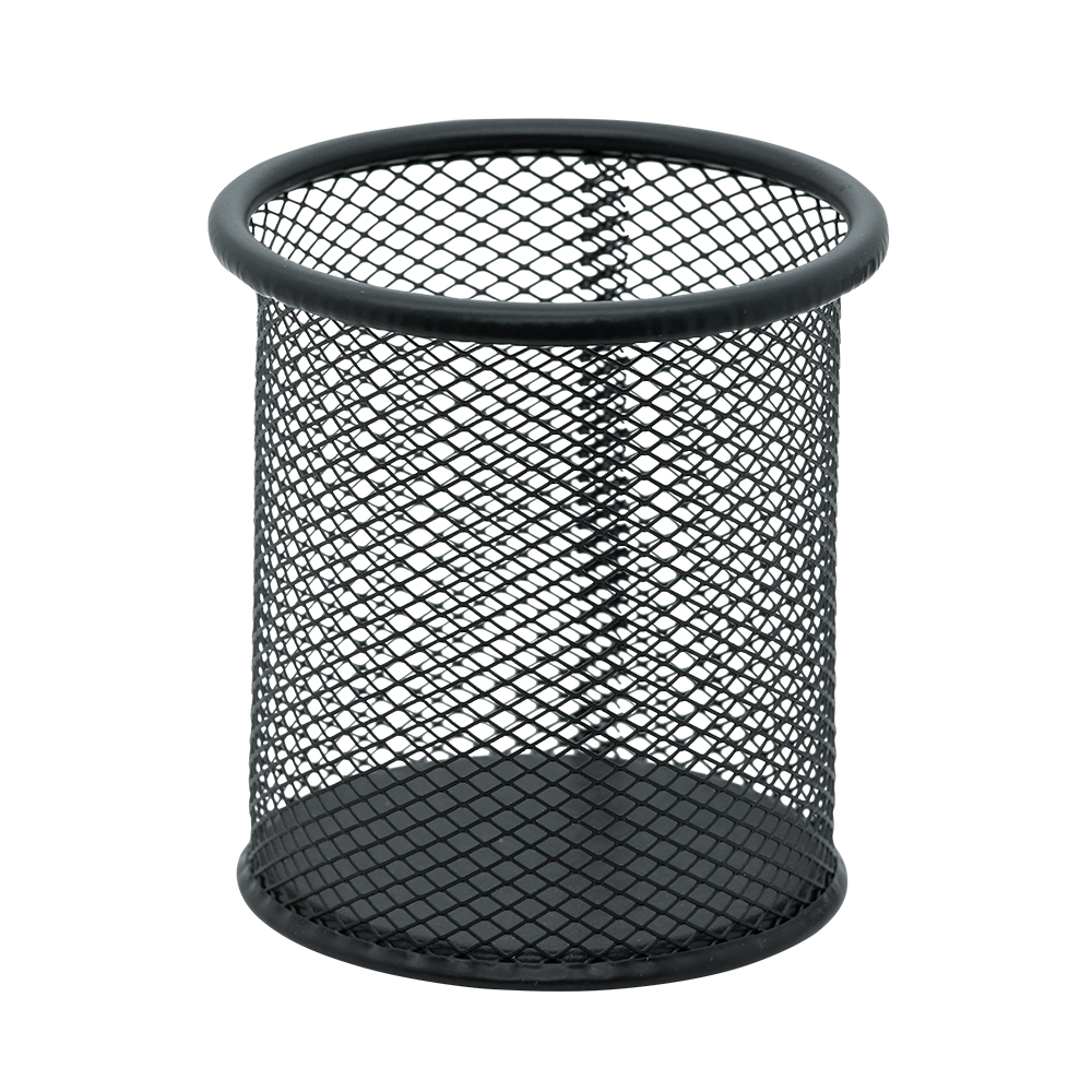 1 Porta Acessórios Lápis Caneta Para Mesa em Metal Aramado Redondo Preto - KIT