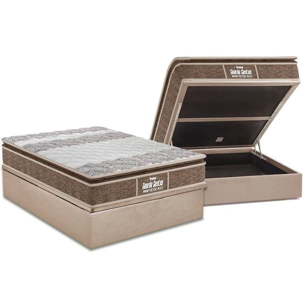 Cama Box Baú Casal: Colchão Anatômico Probel D33 Guarda Costas PróIntense Plus + Base CRC Suede Clean (138x188)