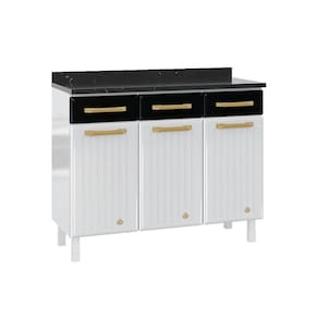Gabinete de Cozinha Modulado Balcão Diamante 3 Portas e 3 Gavetas c/ Tampo 105cm Branco/Preto - Telasul