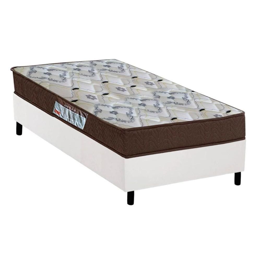Cama Box Solteiro: Colchão Ortopédico Ortobom D45/EP Anatômico Fort Tech ISO 150 + Base CRC Courano White(78x188)