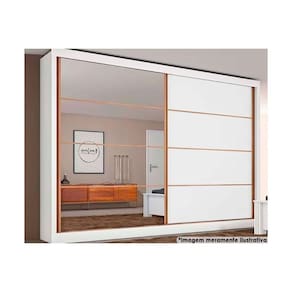 Guarda Roupa 2 Portas de Correr e 6 Gavetas c/ 1 Espelho Sevilha Branco - Europa