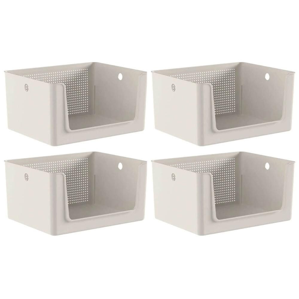 Kit 4 Cestos Organizadores Telado Abertura Frontal 16L Bege Flow Banheiro Lavanderia