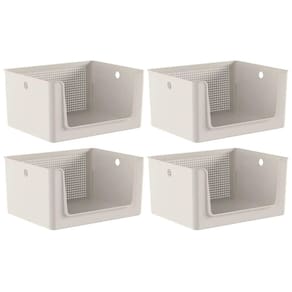 Kit 4 Cestos Organizadores Telado Abertura Frontal 16L Bege Flow Banheiro Lavanderia