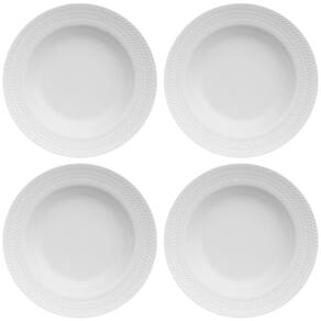 Jogo 4 Pratos Fundos 23,5cm Porcelana Germer Relevo Chevron Brancos Redondos