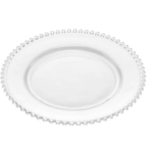 Prato Raso de Cristal Pearl Wolff 28cm com Bolinhas Mesa Posta Transparente