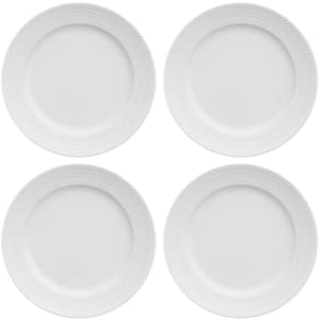 Jogo 4 Pratos em Porcelana Rasos 26,5cm Germer Chevron Redondo Branco Relevo