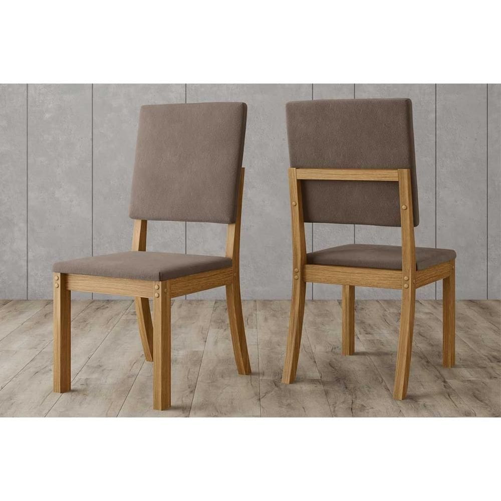 Kit 2 Cadeiras Sala Jantar Milla 2 Un Nature/Suede Marrom Amendoa - Henn