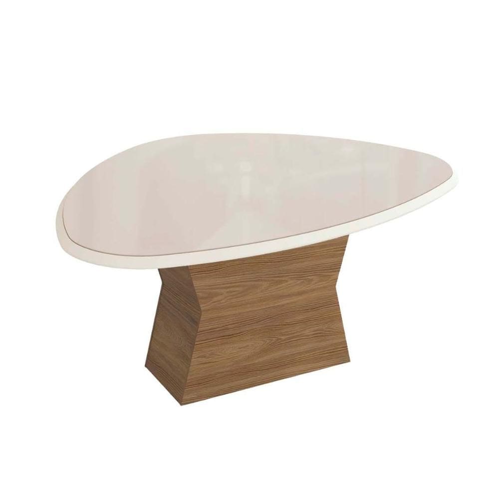 Mesa de Sala Jantar Tília c/ Tampo Madeirado c/ Vidro 105x135cm Nogueira/Off White/Vidro Off White - Kappesberg