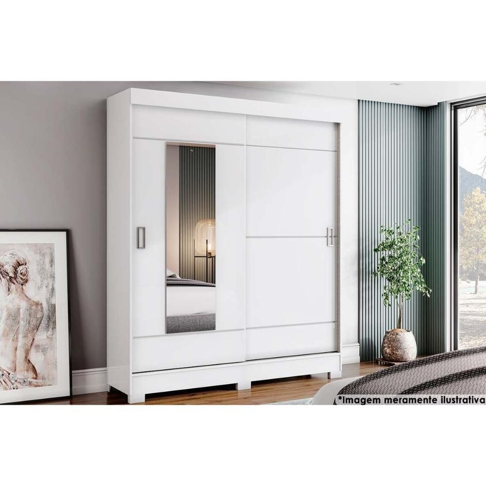 Guarda Roupa Casal 2 Portas de Correr c/ Espelho Briz B66 Branco/Rosa - Henn