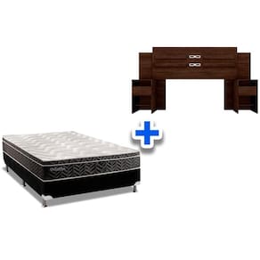 Cama Box Casal CRC + Colchão Molas Olímpia + Cabeceira Triunfo Ébano Touch