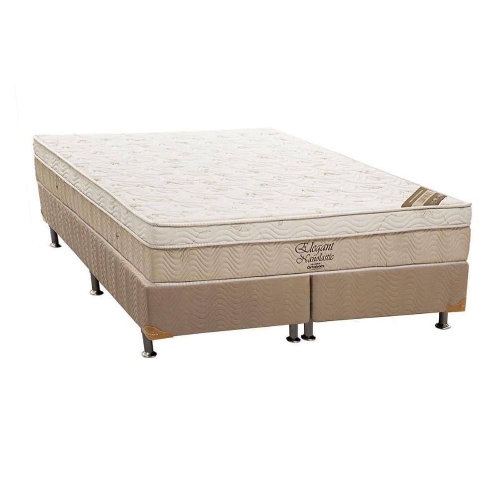 Cama Box King: Colchão Molas Ortobom Nanolastic Elegant + Base CRC Suede Clean(193x203)