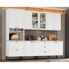 Cozinha Completa Americana 7 Peças (2Aéreos+2Balcões+1Paneleiro+2Complementos) c/ Pés C5P52 Branco - Henn