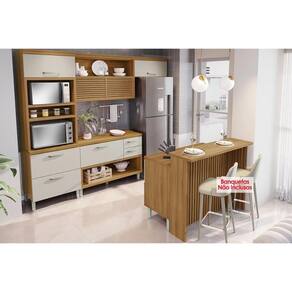 Cozinha Completa Princesa 5 Peças (1Aéreo+2Balcões+1Paneleiro+1Ilha) C6P61 Freijo/Off White - Nesher