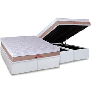 Cama Box Baú Queen: Colchão Ortopédico Orthoflex Foggia Premier + Base CRC Courano White (158x198)