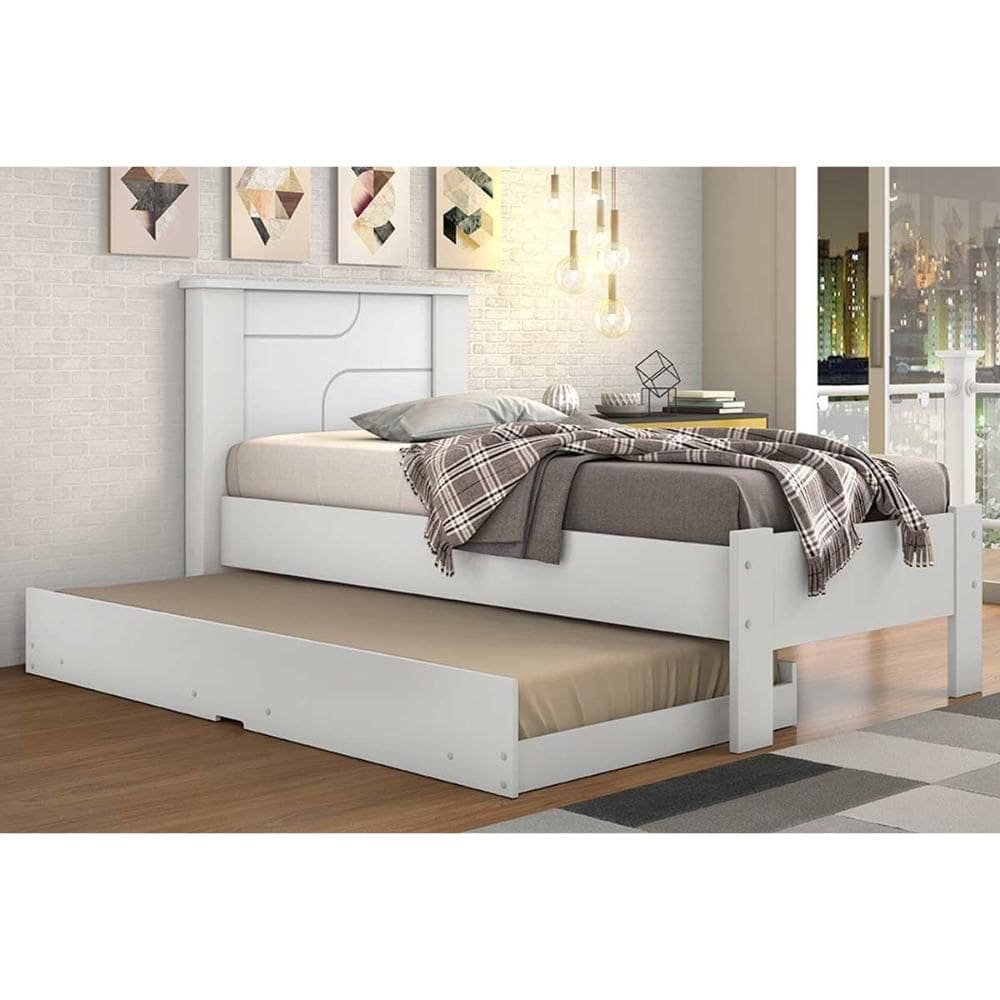 Cama Solteiro Pérola c/ Auxiliar Branco - Conquista
