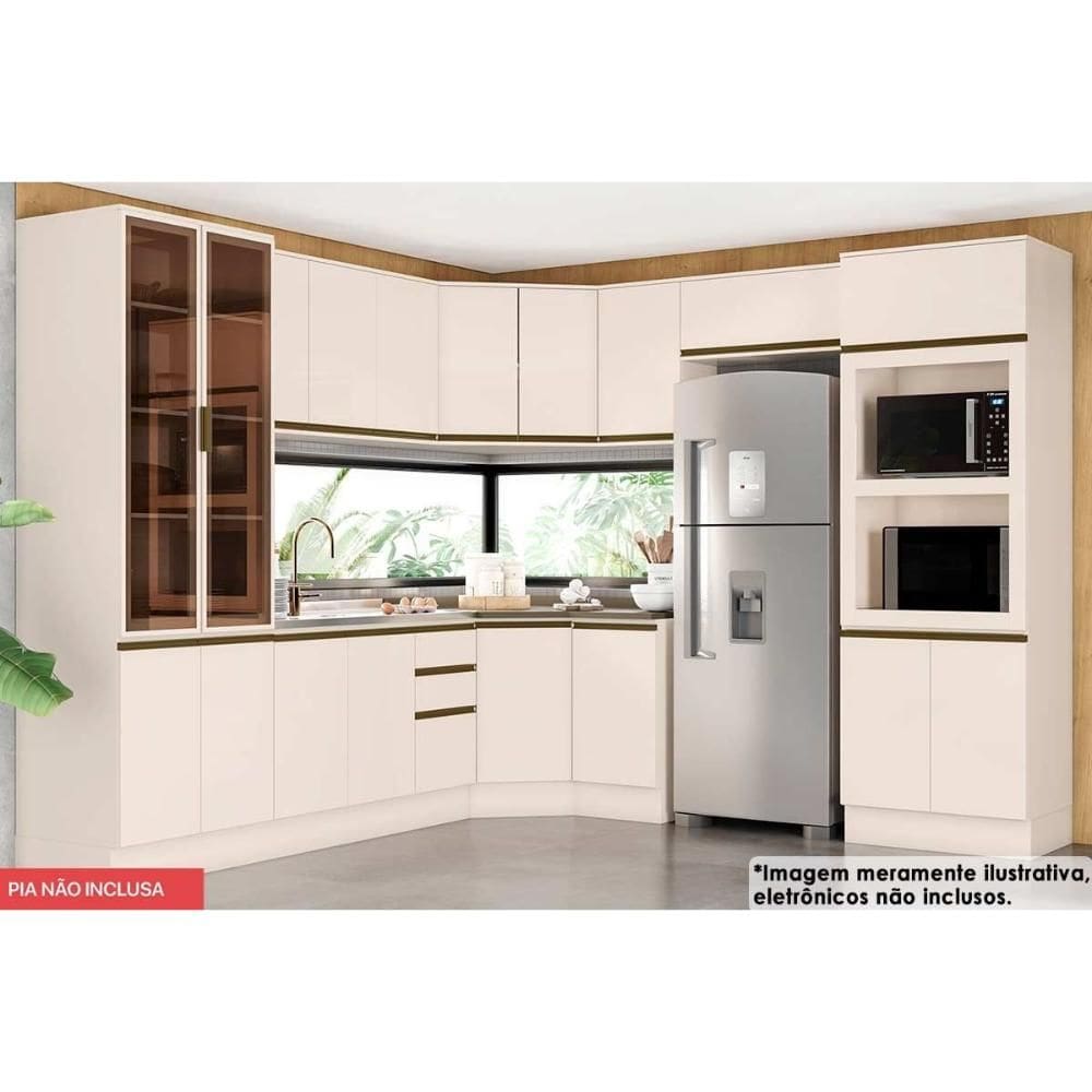 Cozinha Completa Connect 14 Peças (4Aéreos+3Balcões+2Paneleiros+5Complementos) C5P80 Off White - Henn