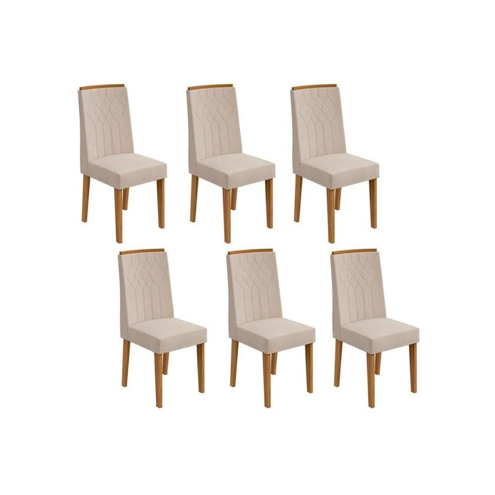 Kit 6 Cadeiras Sala Jantar Exclusive 6 Un Rovere/Amêndoa/Linho Rinzai Bege - Lopas