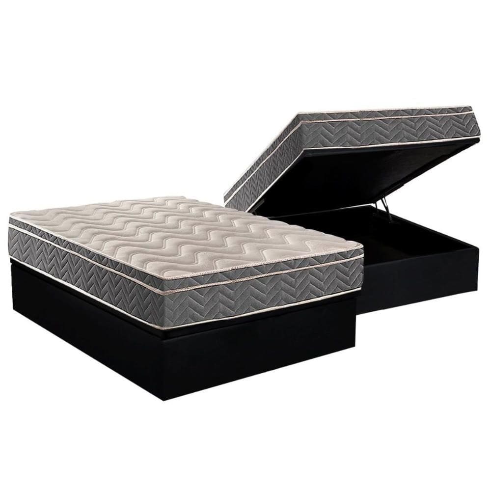 Cama Box Baú Casal: Colchão Anatômico Paropas D45 Confort Mega Firme + Base CRC Suede Black (138x188)