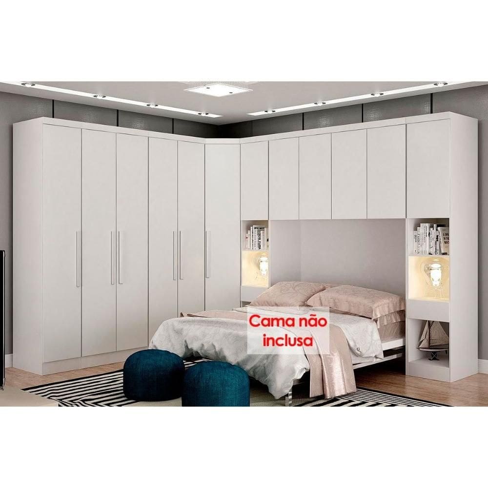 Quarto Casal Completo Rizon/Linea 7 Peças ( 1 Aéreo + 3 Guarda Roupas + 1 Closet Obliquo + 2 Complementos) QCM106 Branco - Novo Horizonte