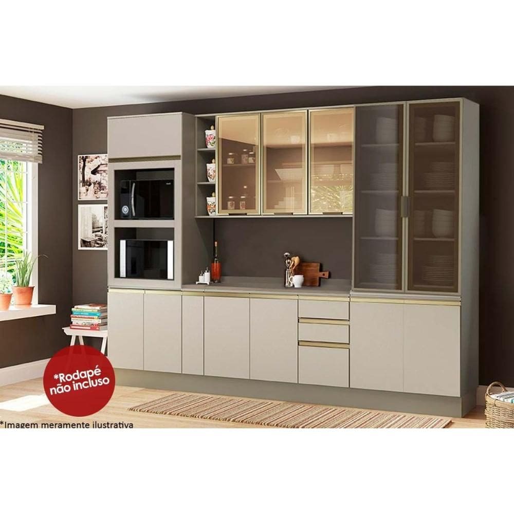 Kit de Cozinha Modulada 8 Peças Connect (1 Armário + 2 Balcões + 2 Paneleiros + 3 Complementos) C8P06 Duna/Cristal - Henn