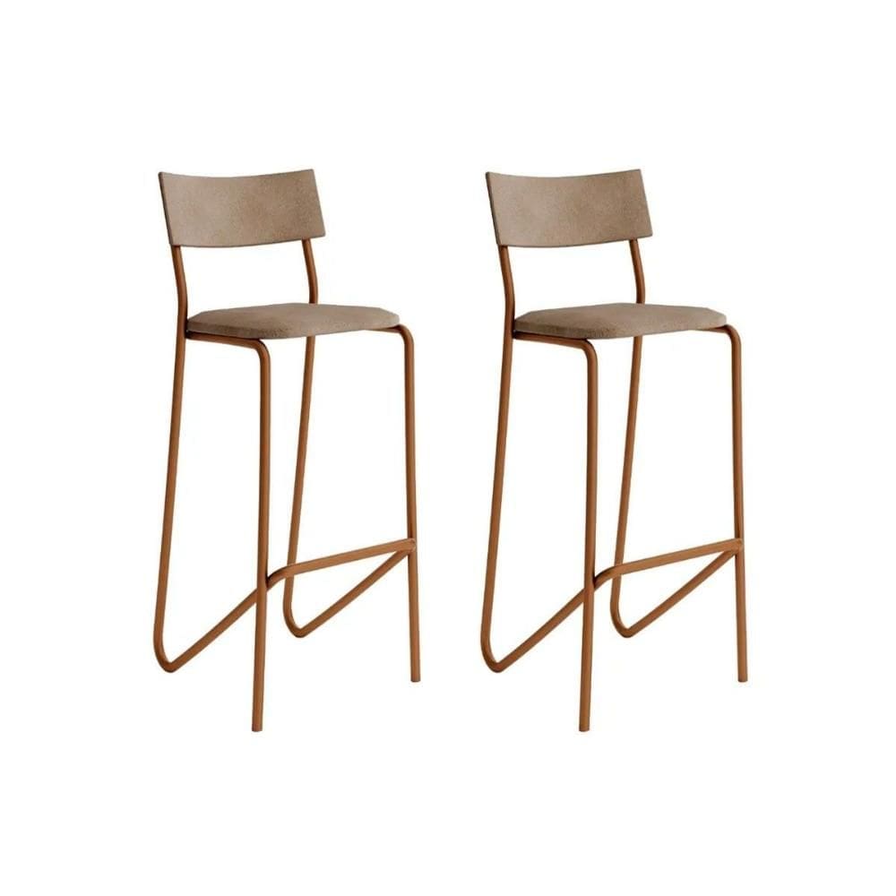 Banqueta de Cozinha Atlas 1747 Kit 2 Un Cobre/Linho Areia/Courino Caramelo - Carraro