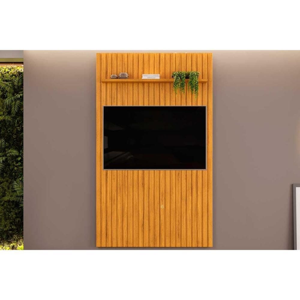 Painel Home p/ TV até 55 Pol Pratic Ripado c/ 1 Prateleira 143x240cm Cedro - DJ Móveis