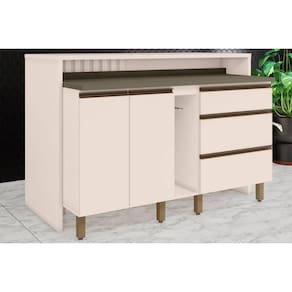 Bancada Ilha Cozinha Gourmet Connect c/ 2 Portas e 3 Gavetas 145cm Off White - Henn