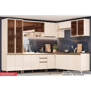 Cozinha Completa Connect 12 Peças (4Aéreos+4Balcões+1Paneleiro+3Complementos) C5P92 Off White - Henn