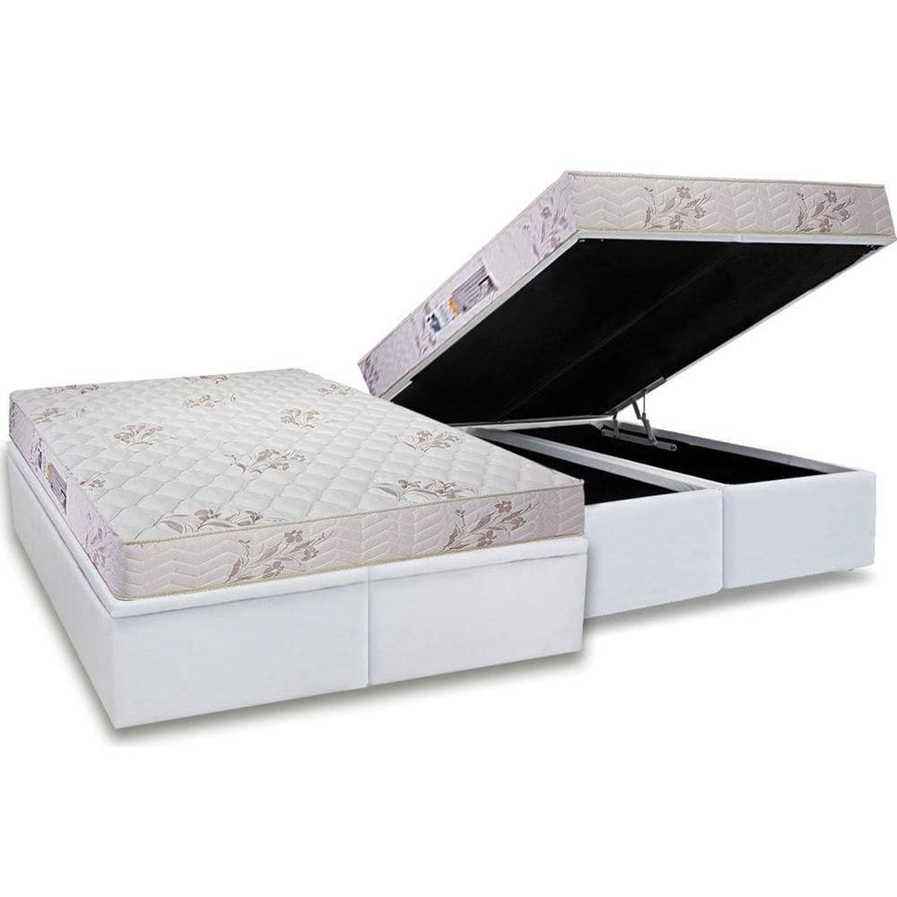 Conjunto Box Baú Queen: Colchão Espuma Luckspuma D33 Supreme Floral Pró Saúde Duplo + Base CRC Courano White (158x198)