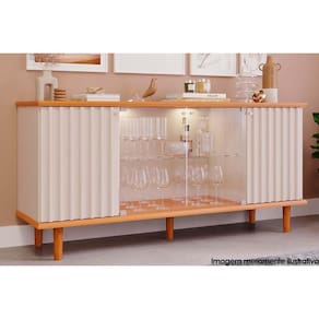 Buffet de Sala Jantar Janice c/ 4 Portas c/ Vidro Cinamomo/Off White - Cimol