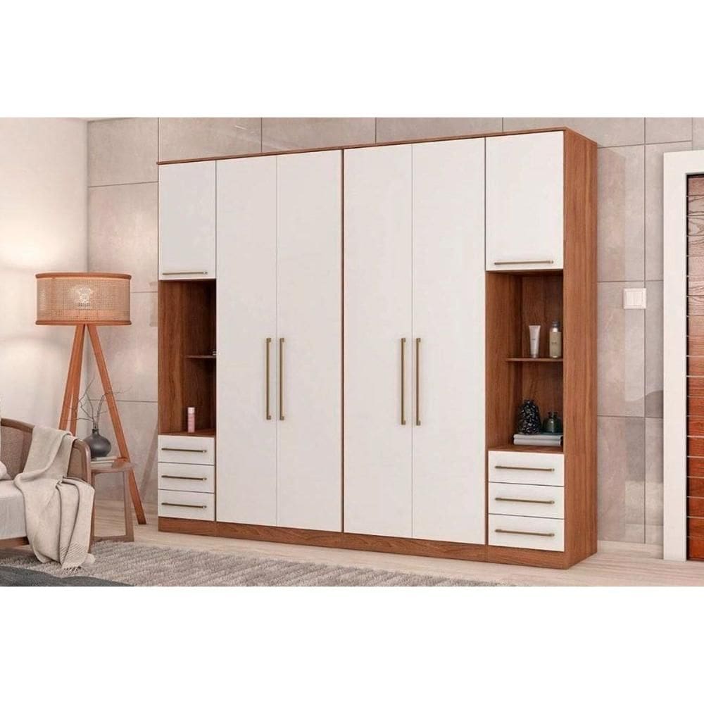 Quarto Casal Modulado Irlanda 4 Peças (2 Armários + 2 Complementos) QCM165 Amendola/Branco - Demóbile