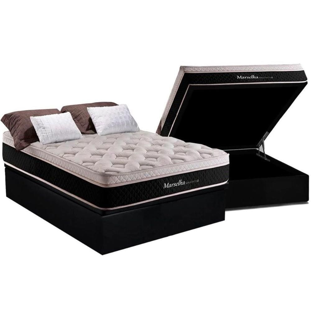 Conjunto Box Baú Casal: Colchão Molas Herval Maxspring Marselha + Base CRC Suede Black (138x188)