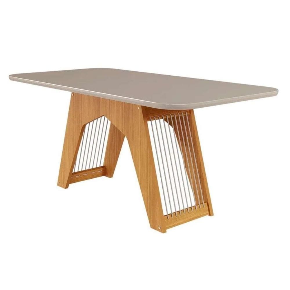 Mesa para Cozinha Carol + Tampo Madeirado Vidro 180x90cm Nature/Off White - Cimol