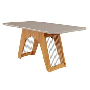 Mesa para Cozinha Carol + Tampo Madeirado Vidro 180x90cm Nature/Off White - Cimol