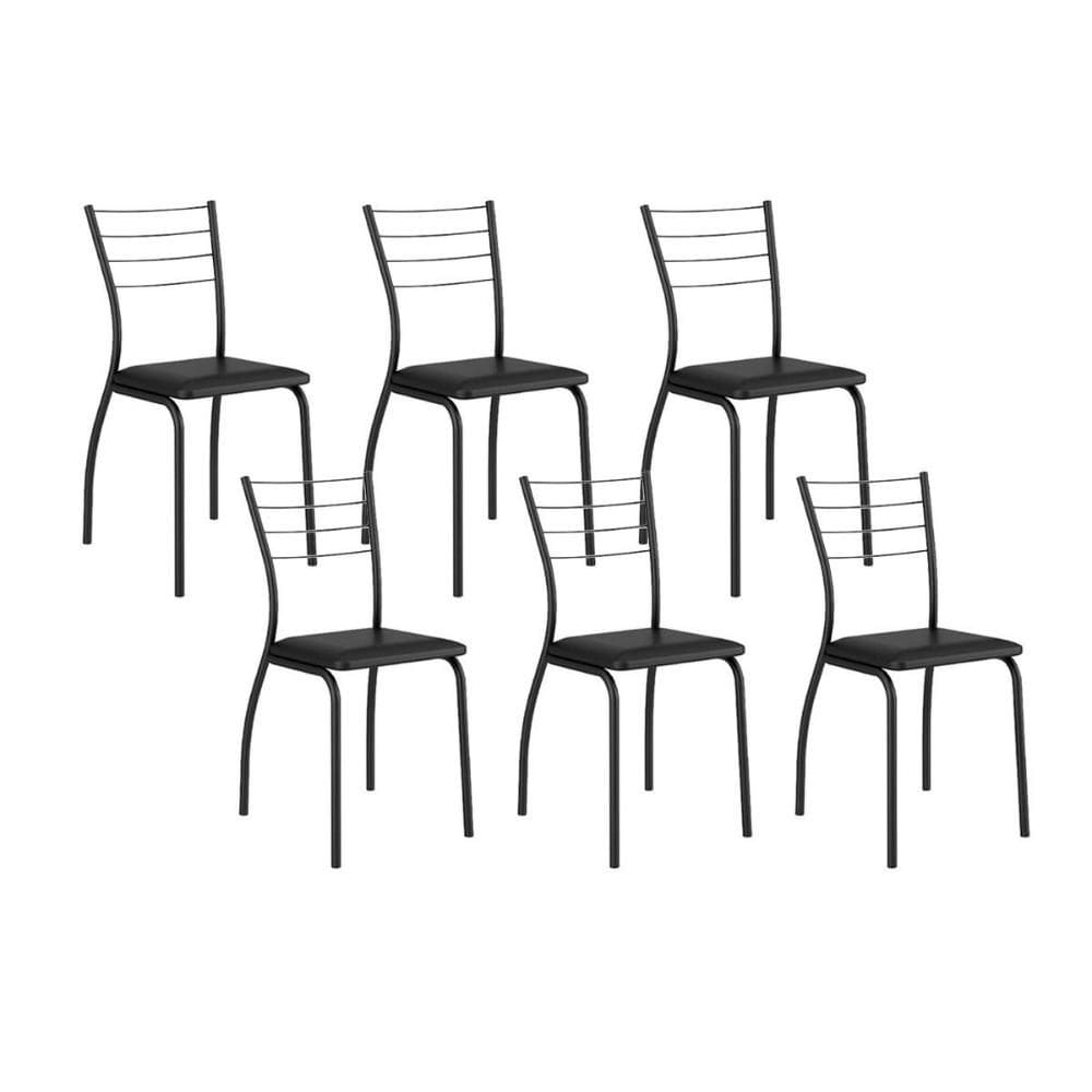 Cadeira Sala de Jantar 1700 Kit 6 Un Preto/ Courano Preto - Carraro