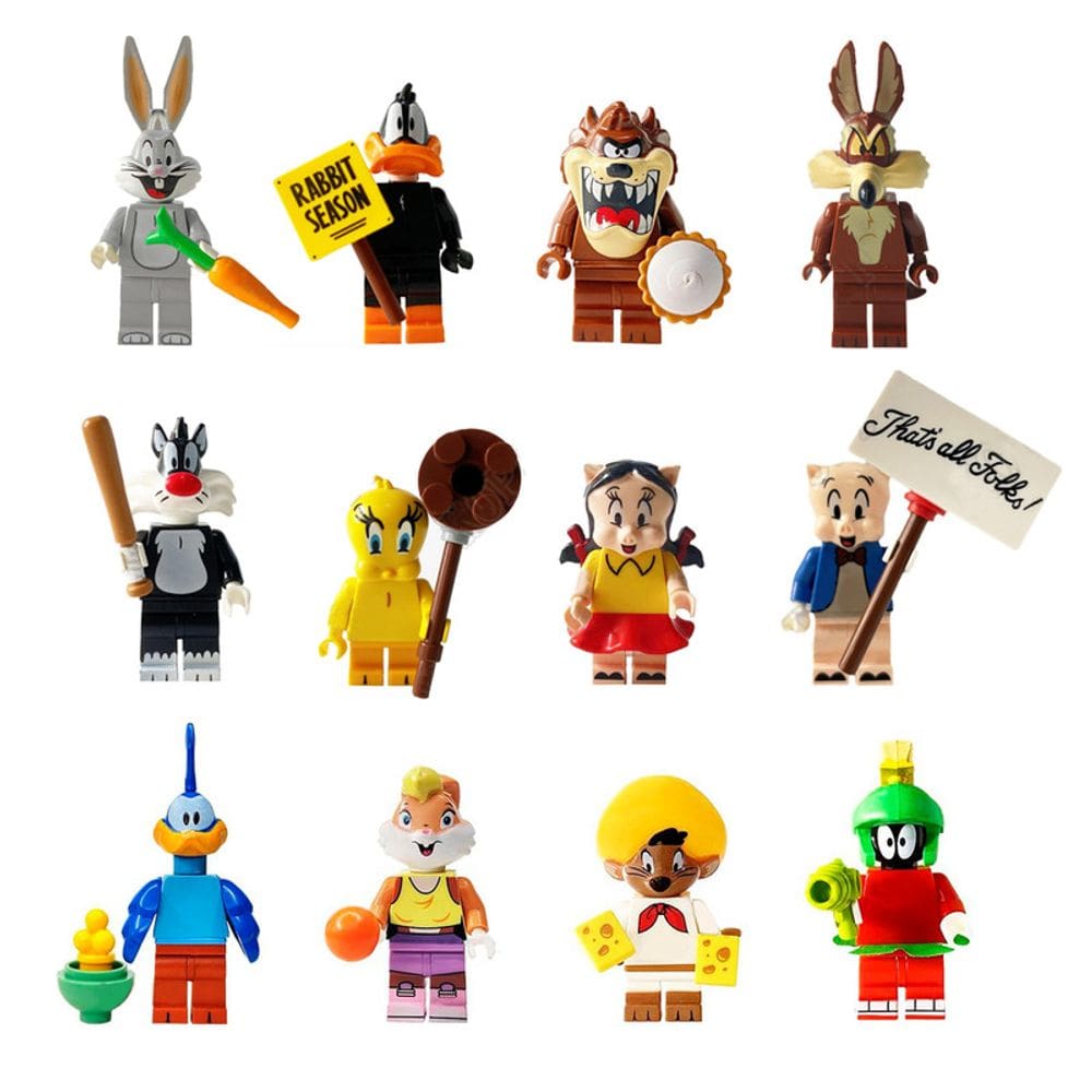 Kit 12 Bonecos Looney Tunes Pernalonga Patolino Blocos De Montar