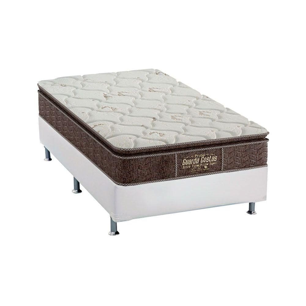 Cama Box Solteiro: Colchão Ortopédico Probel Guarda Costas Extra Firme + Base CRC Courano White (88x188)