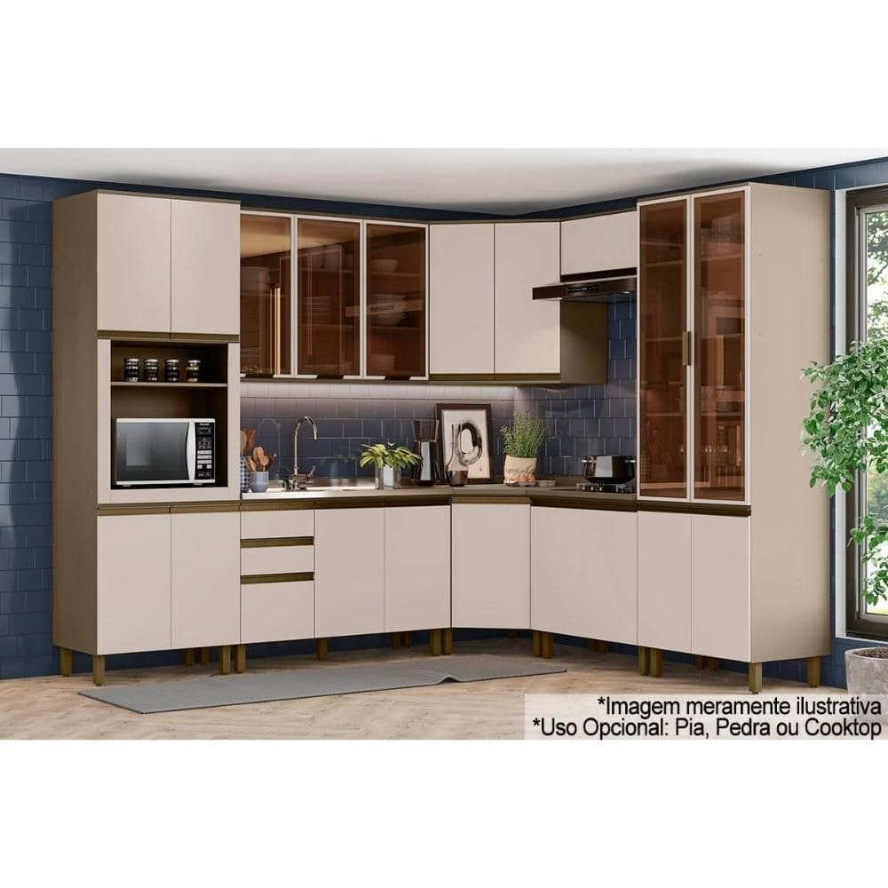 Cozinha Completa Connect 10 Peças (3Aéreos+3Balcões+2Paneleiros+2Complementos) C6P24 Duna/Cristal - Henn