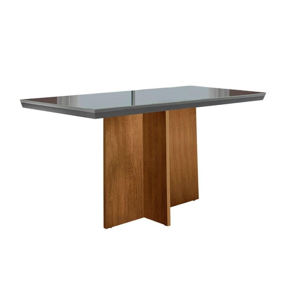 Mesa para Cozinha Berlim + Tampo Madeirado Vidro Reto 120x80cm Grafite/Imbuia - Rufato