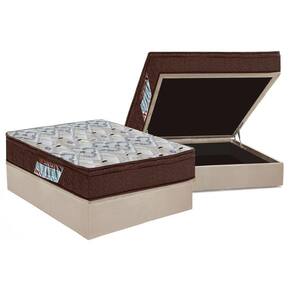 Cama Box Baú Casal: Colchão Anatômico Ortobom D45 ISO 150 Mega Firme + Base CRC Suede Clean (138x188)