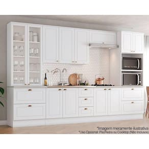 Cozinha Completa Americana 7 Peças (2Aéreos+2Balcões+2Paneleiros+1Complemento) C5P66 Branco - Henn