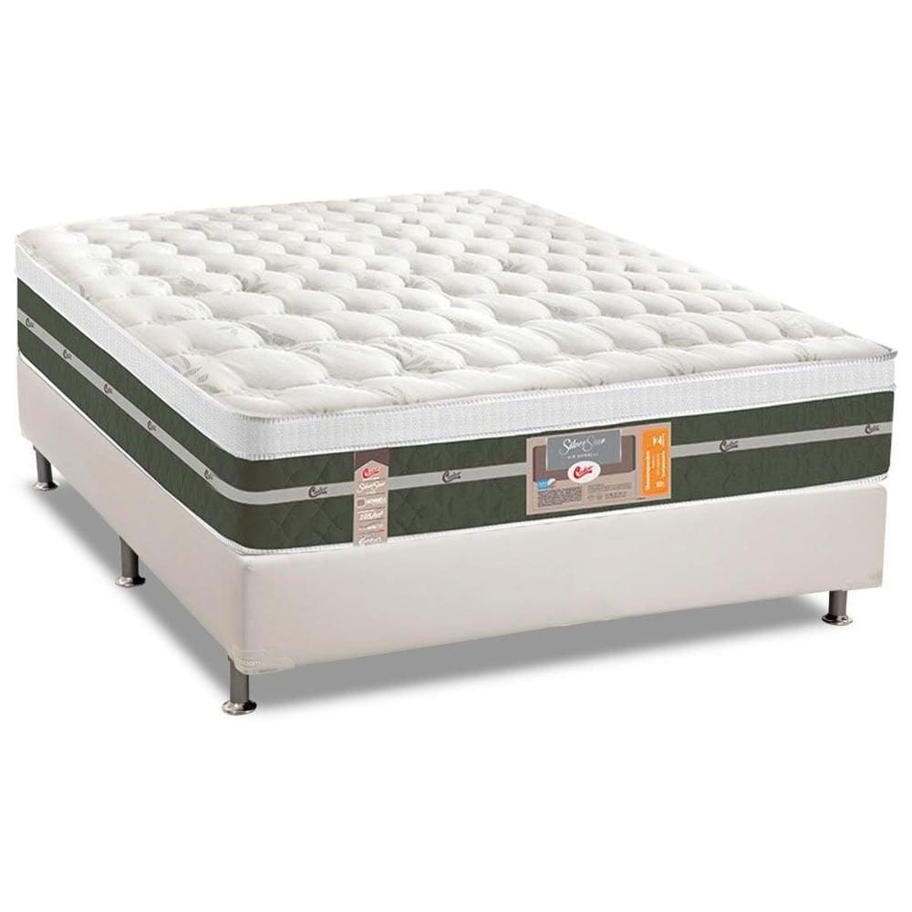 Conjunto Box Casal: Colchão Molas Castor Bonnel Silver Star Air + Base CRC Courano White (138x188)