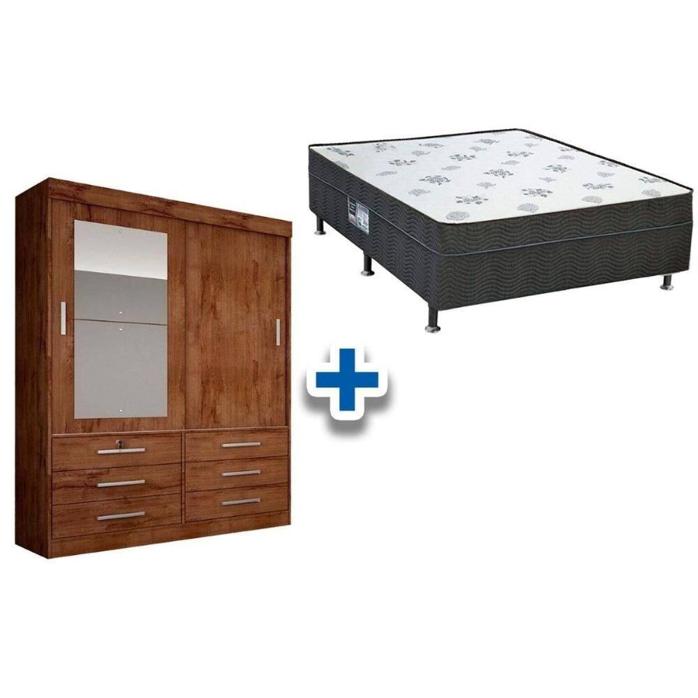 Cama Box Conjugada Casal Union + Guarda Roupa Sonare Canela