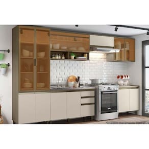 Cozinha Modulada Completa Connect 8 Peças (2 Armários + 2 Balcões + 2 Paneleiros + 2 Complementos) C8P08 Duna/Cristal - Henn