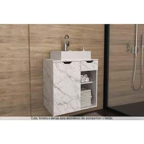 Bancada de Banheiro Suspenso BN3605 1 Porta 1 Gaveta cor Mármore Branco - Tecno Mobili